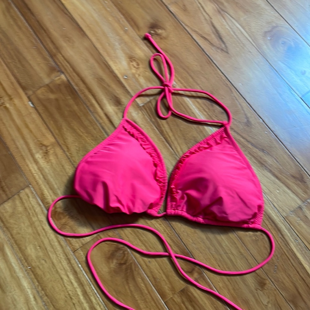 American Eagle Pink String bikini ruffle top bathing suit size XL swimsuit